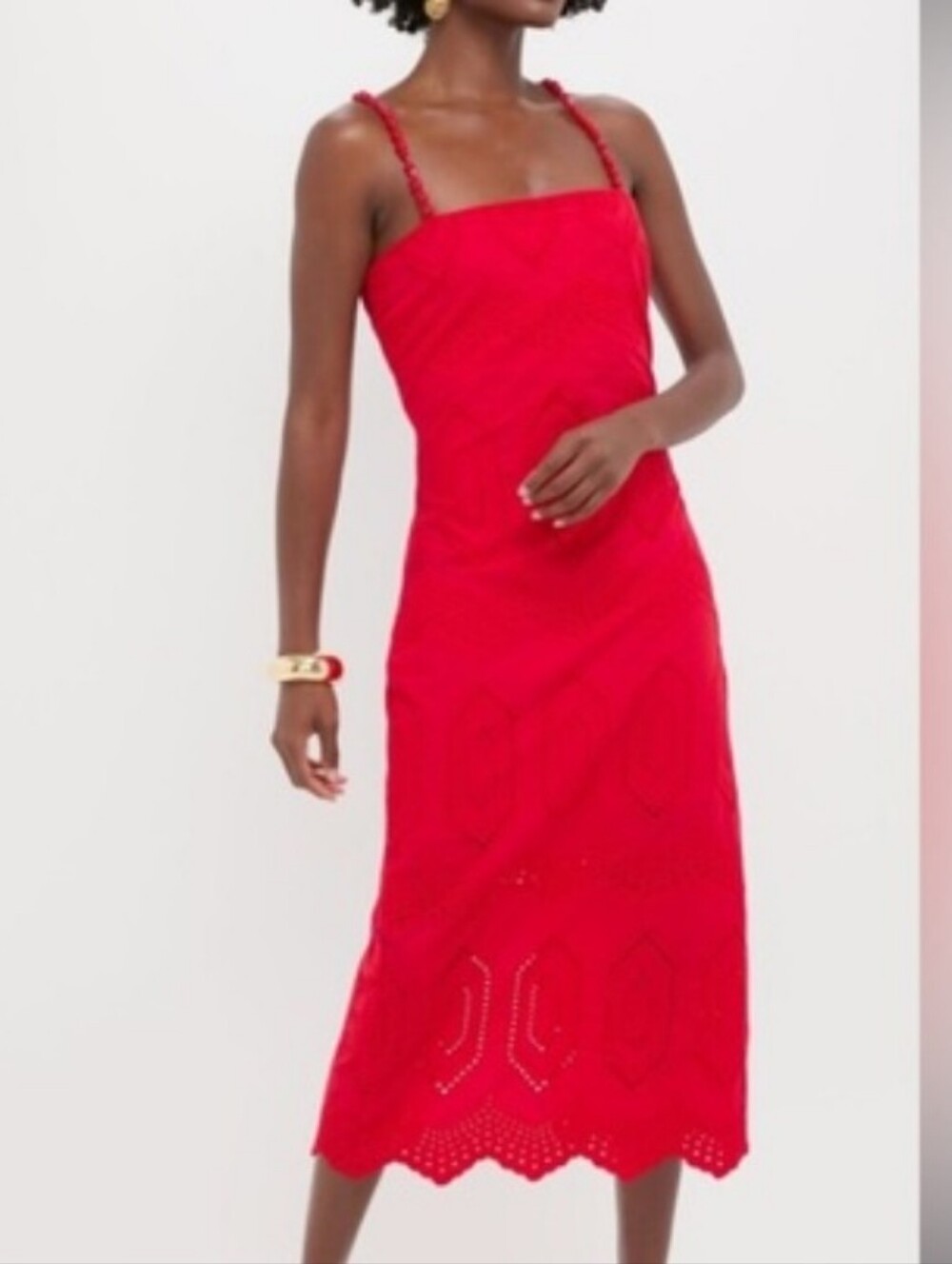 Hyacinth House Red Eyelet Midi Dress